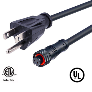 Industrial Waterproof Fan Power Cable NEMA 5-15P Plug To M12 Connector
