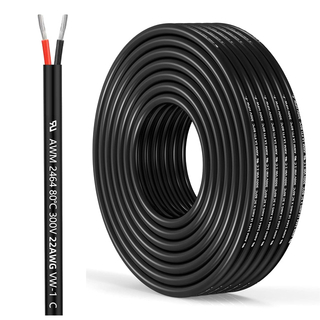 22 AWG 2 Conductor Wire - UL 2464 22/2 Stranded Tinned Copper PVC Cable for LED Strips, Low Voltage Lighting, Automotive, Outdoor Use