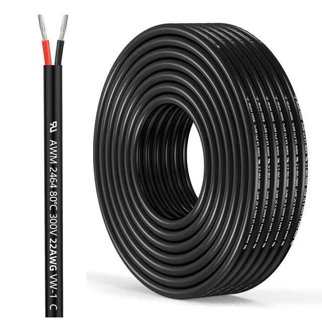 22 AWG 2 Conductor Wire - UL 2464 22/2 Stranded Tinned Copper PVC Cable for LED Strips, Low Voltage Lighting, Automotive, Outdoor Use
