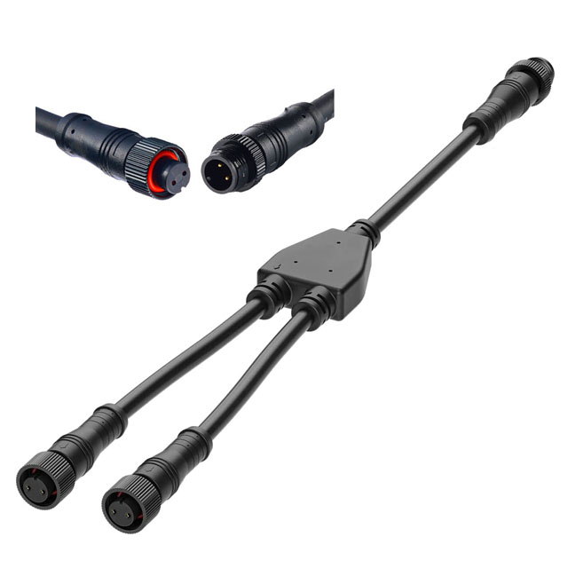 M12 2-Pin Y Splitter Cable 1 Male To 2 Female - 18AWG IP68 Waterproof for LED Lights